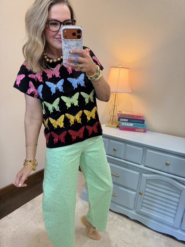 Queen of Sparkles Black Multi Butterfly Tee