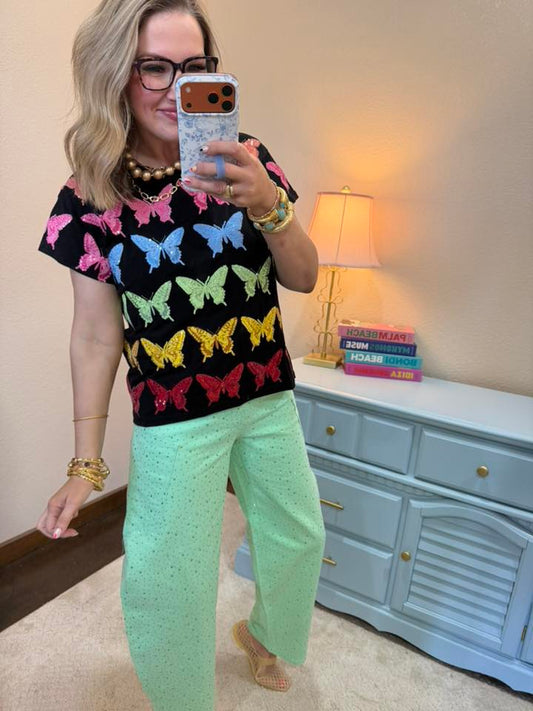 Queen of Sparkles Black Multi Butterfly Tee