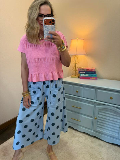 Blue Navy Polka Dot Pull-on Pants