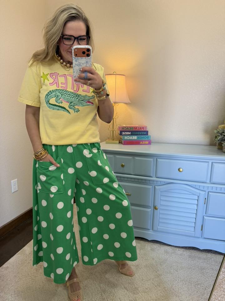 Polka Dot Pull-on Pants: Green White