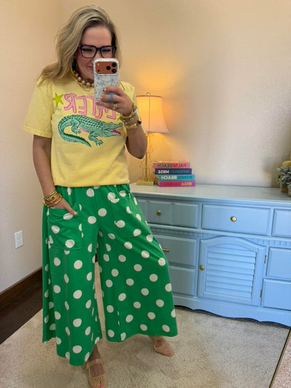 Polka Dot Pull-on Pants: Green White