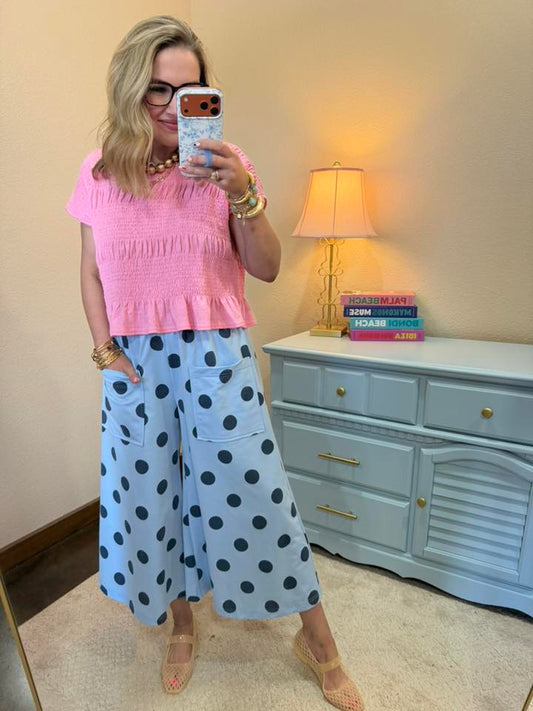 Blue Navy Polka Dot Pull-on Pants