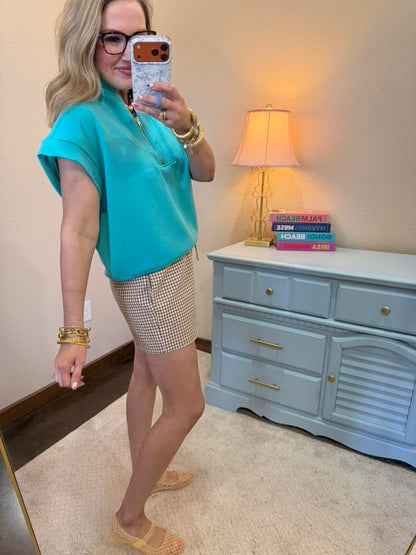 Turquoise Scuba High Neck Half Zip Top