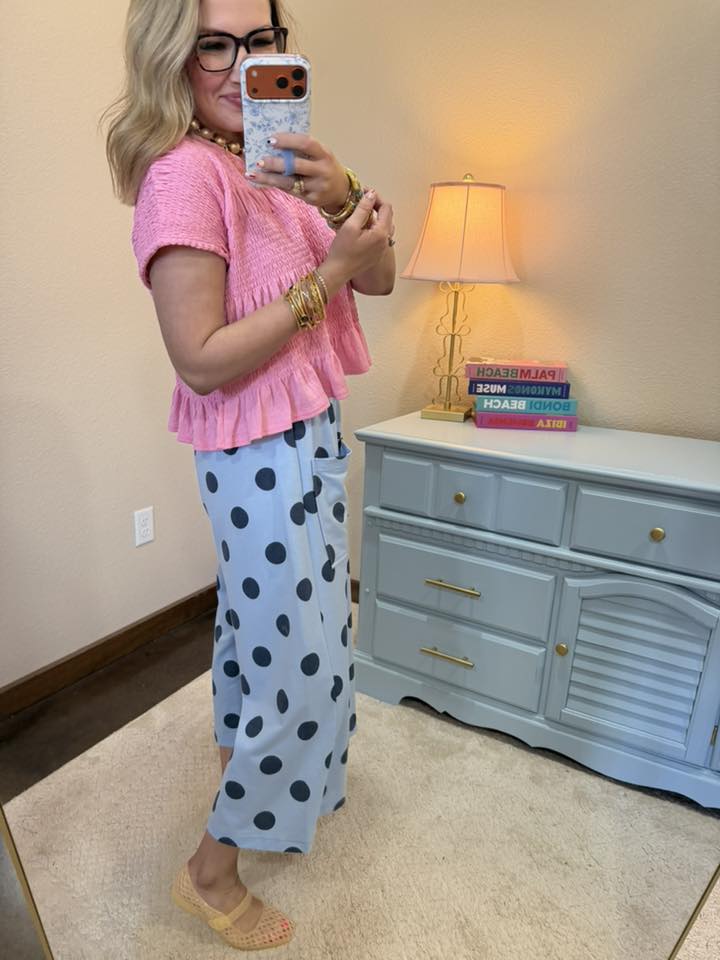 Blue Navy Polka Dot Pull-on Pants