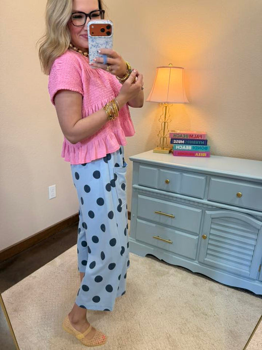 Blue Navy Polka Dot Pull-on Pants