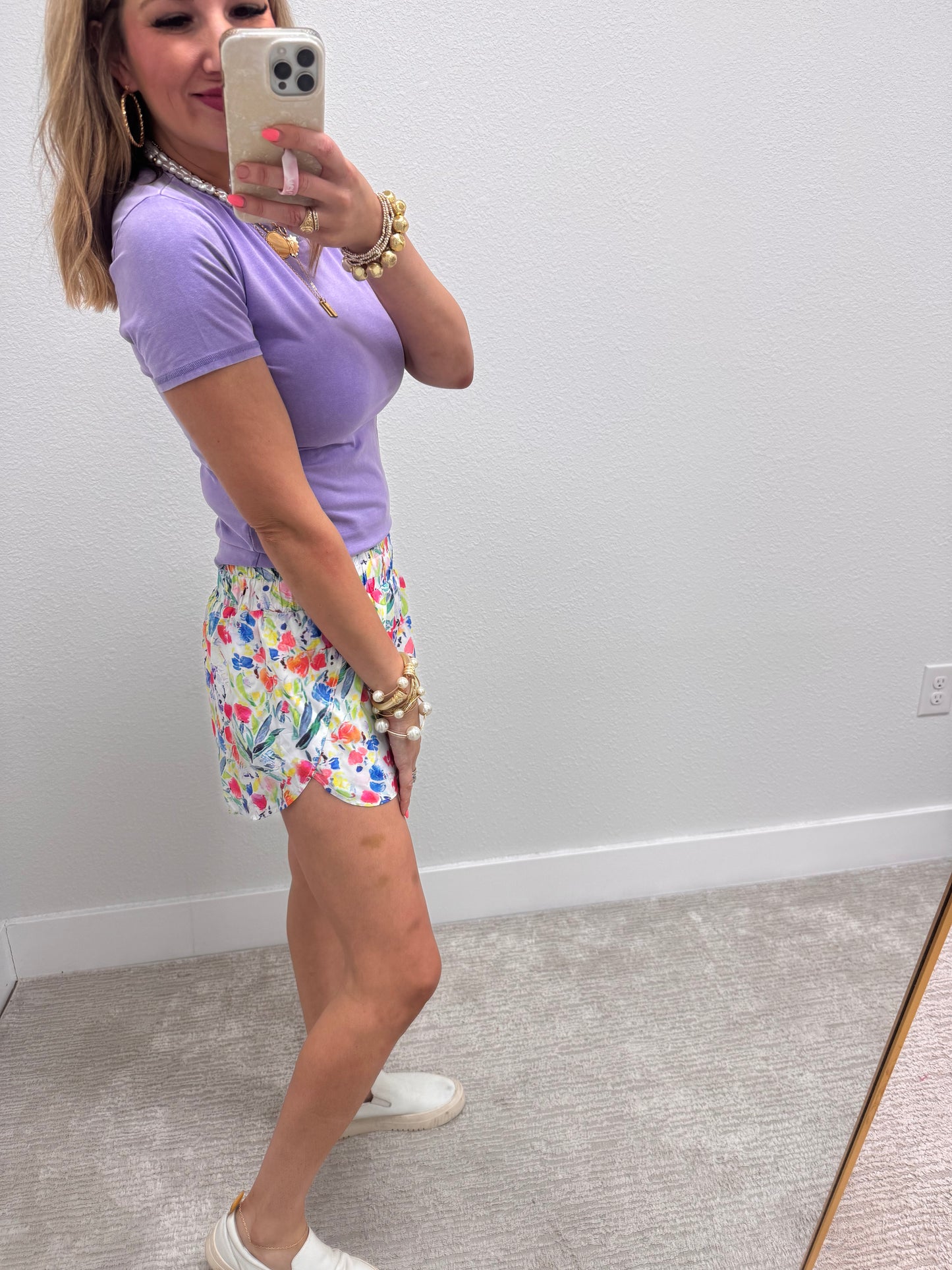 Colorful Print Smocked Waist Shorts
