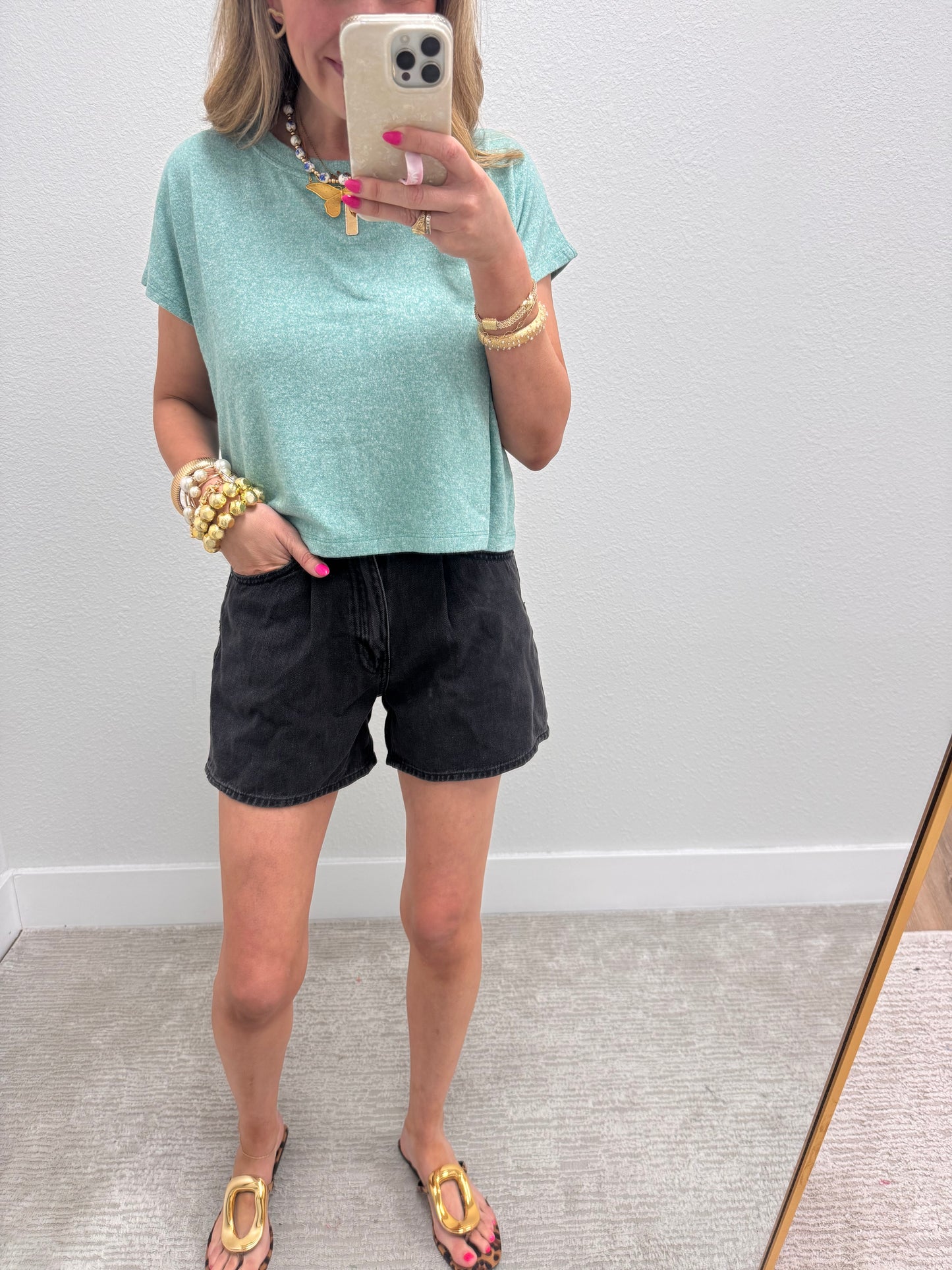 Black JBD Pleated Denim Shorts