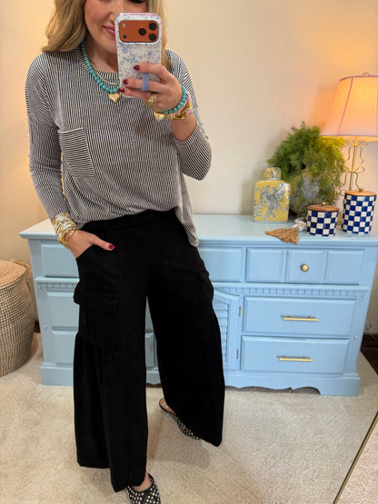 Black Ribbed Long Sleeve Top