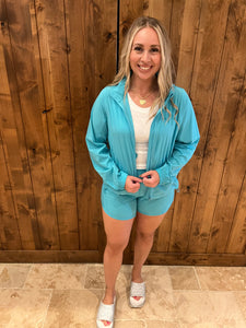 Blue Jacket and Shorts Two Piece Set