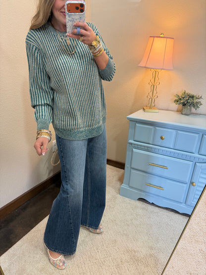 Teal Curved Bottom Long Sleeve Pullover FS