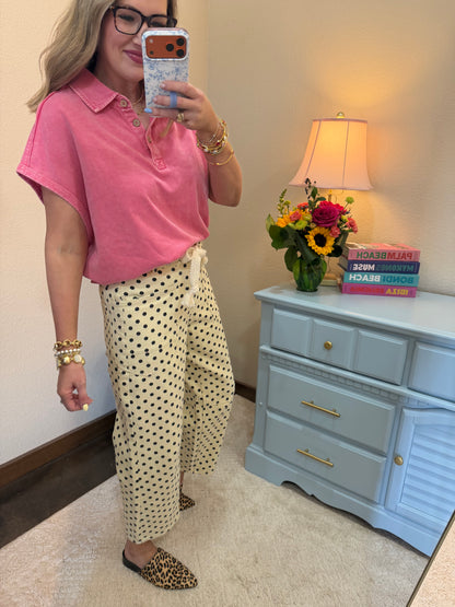 Ivory & Cream Polka Dots String Barrel Pants