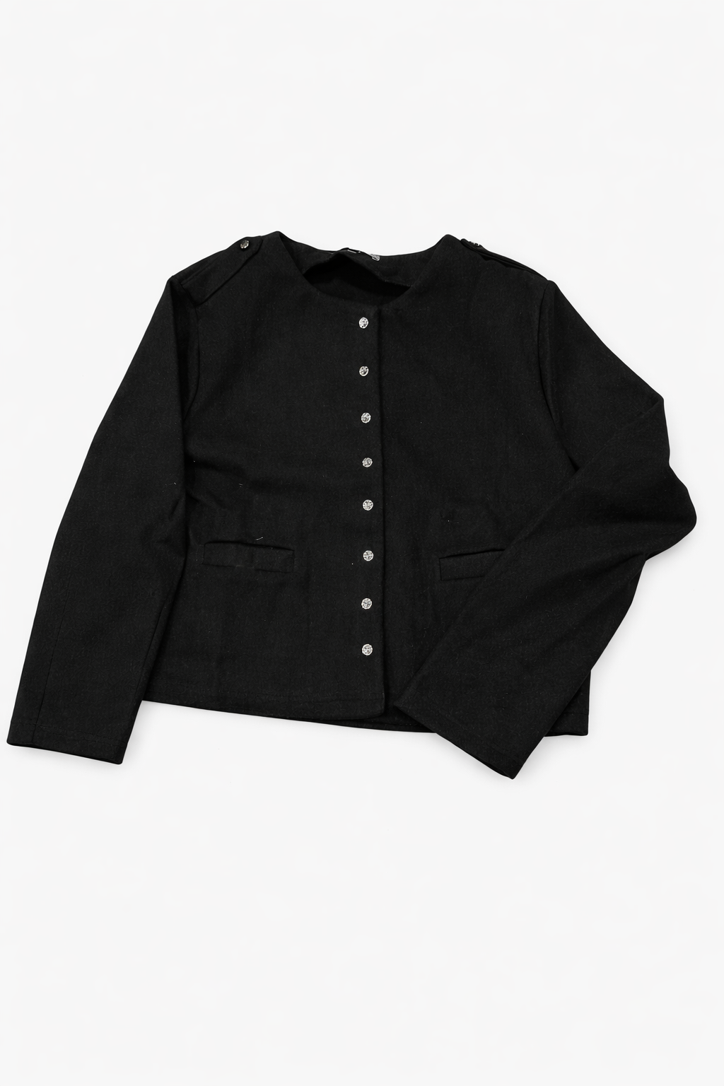 Black Classic Decorative Button Cropped Jacket FS