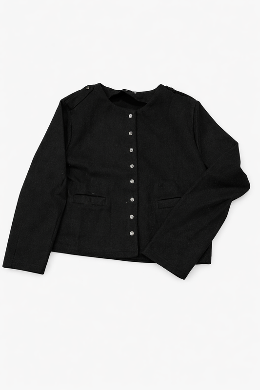 Black Classic Decorative Button Cropped Jacket