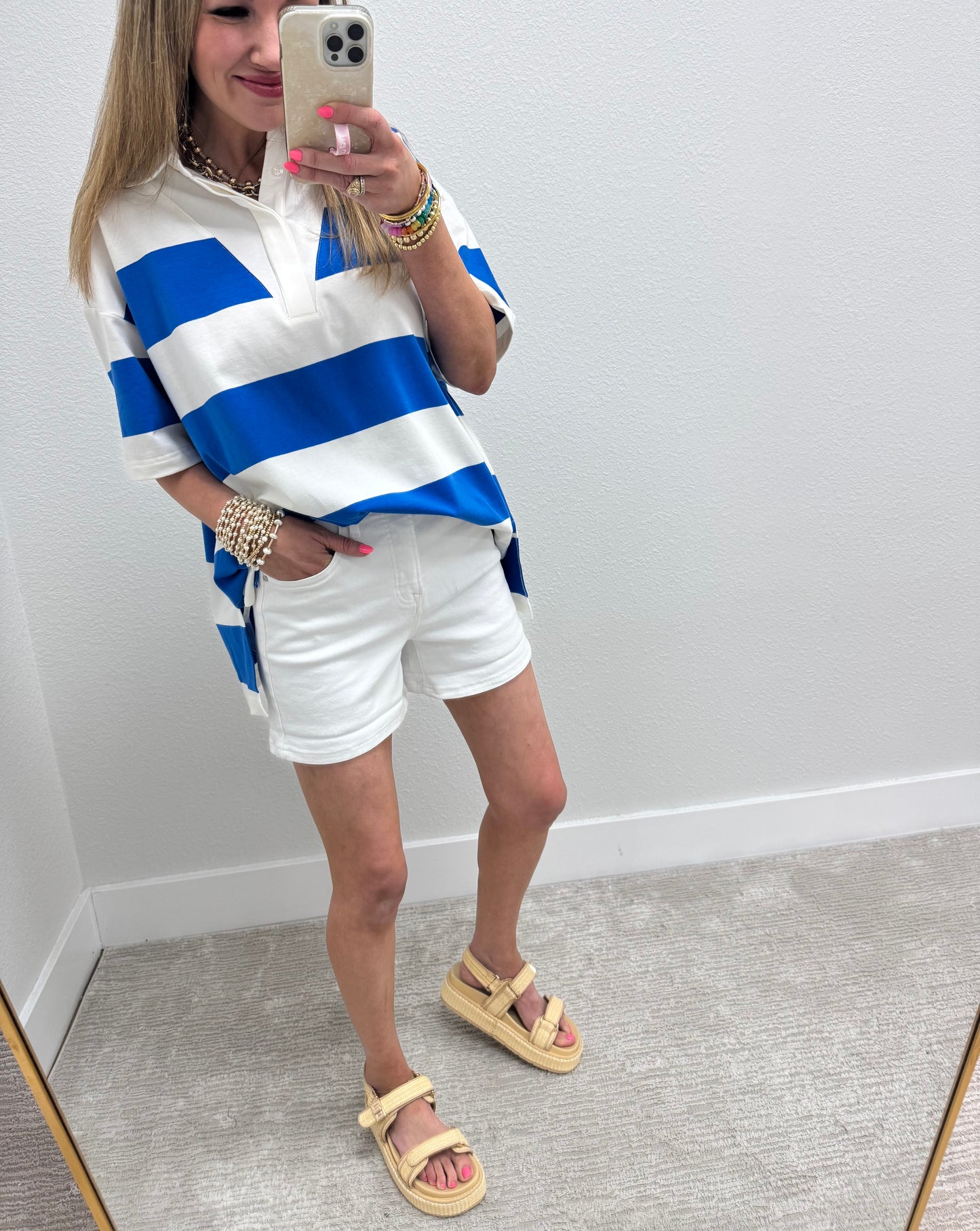 Blue and White Stripe Oversized Collar Top