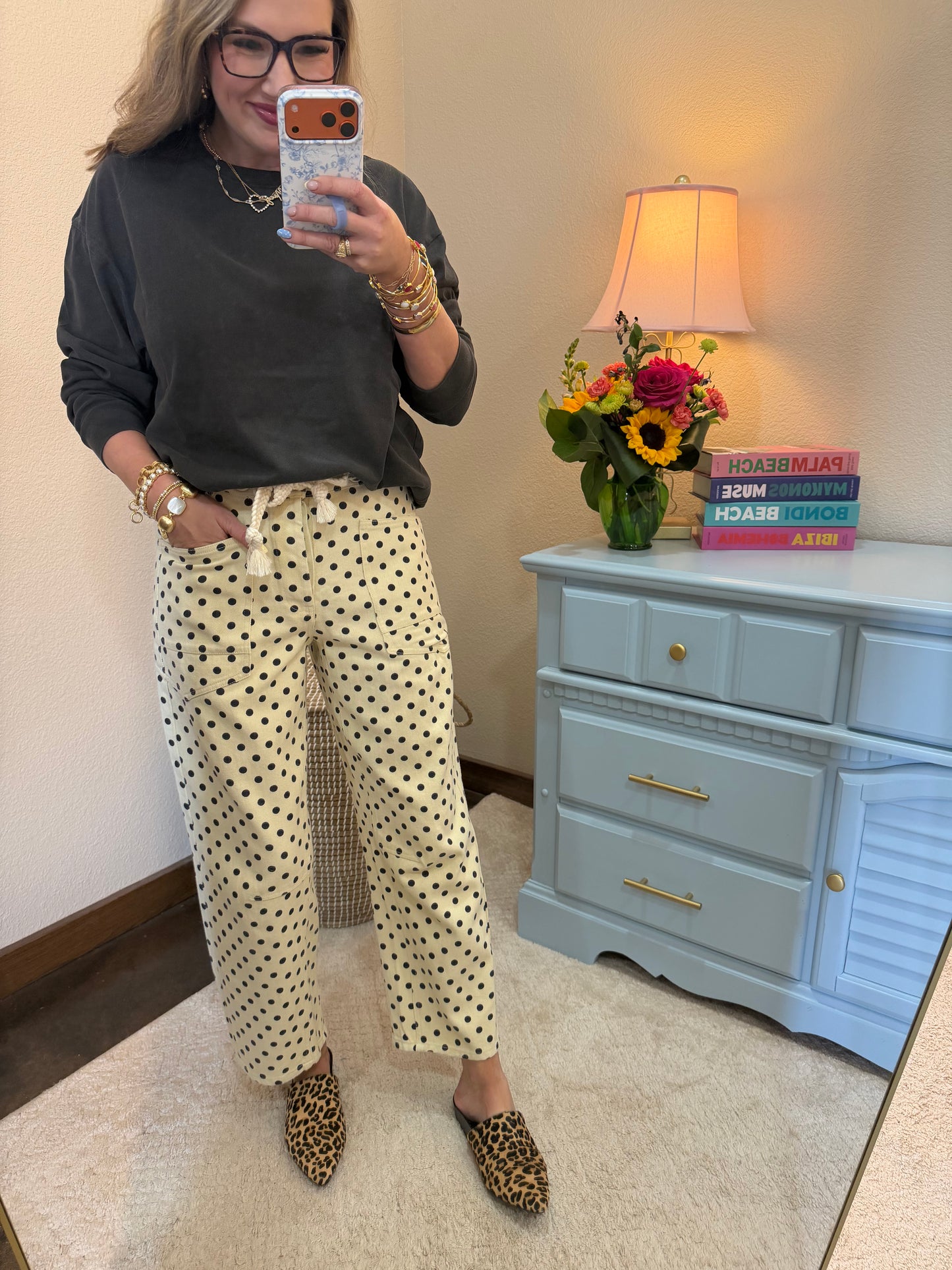 Ivory & Cream Polka Dots String Barrel Pants
