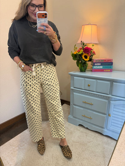 Ivory & Cream Polka Dots String Barrel Pants