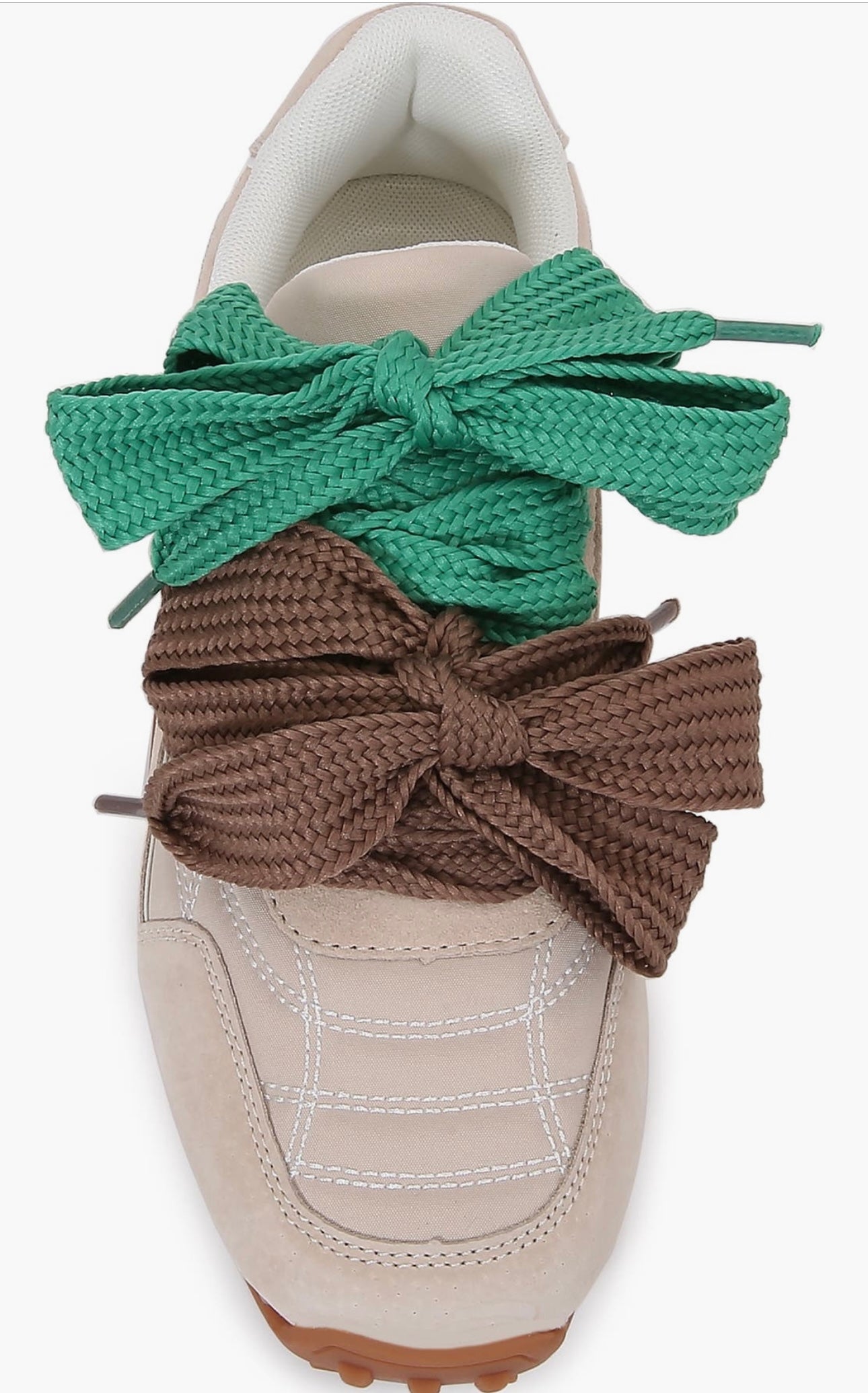 Cream Double Tie Suede Sneakers