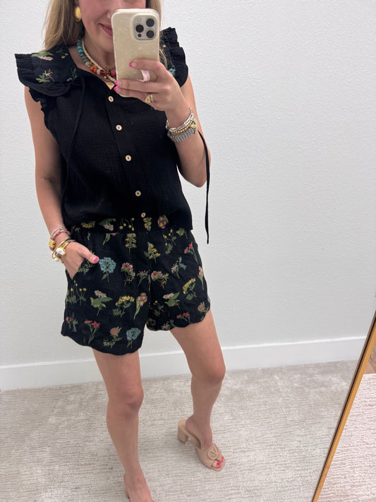 Black Needlepoint Knit Two Piece Short Set
