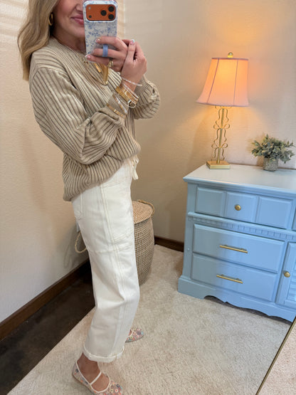 Cream Risen Cargo Pocket Barrel Cuff Jeans