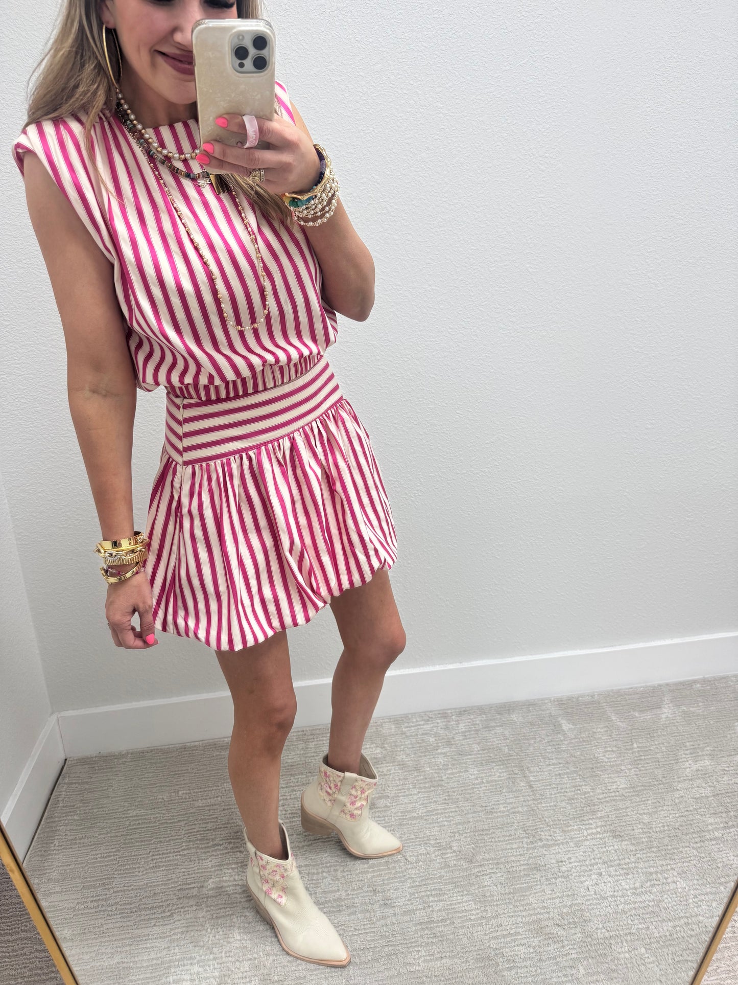 Pink and White Stripe Bubble Two Piece Set