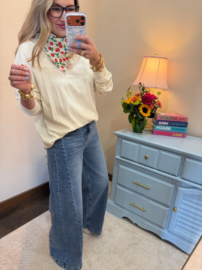 Medium Wash Wide Leg Side Panel Denim Pants