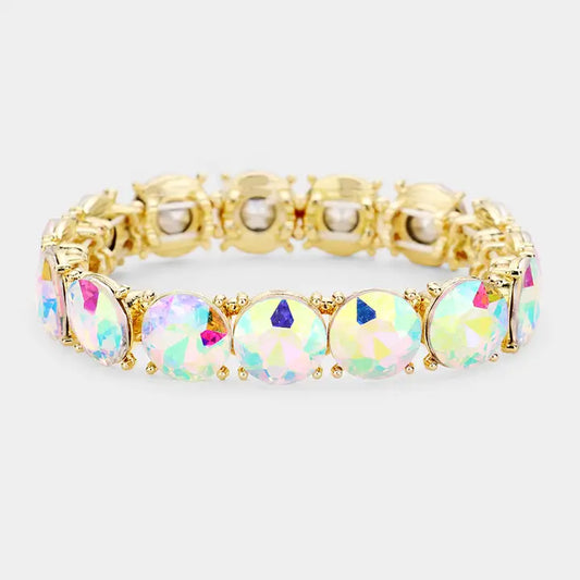 Crystal Round Stretch Evening Bracelet- Iridescent Stone