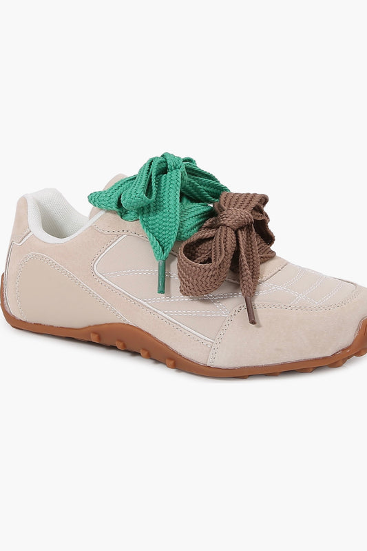 Cream Double Tie Suede Sneakers