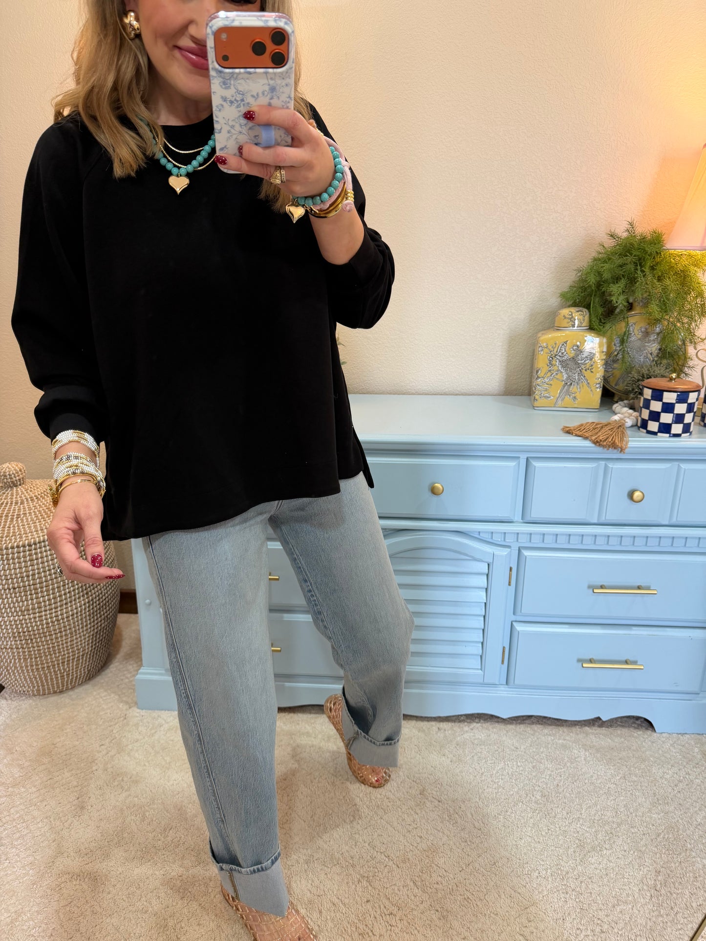 Scuba Black Oversized Long Sleeve Crew Neck Top