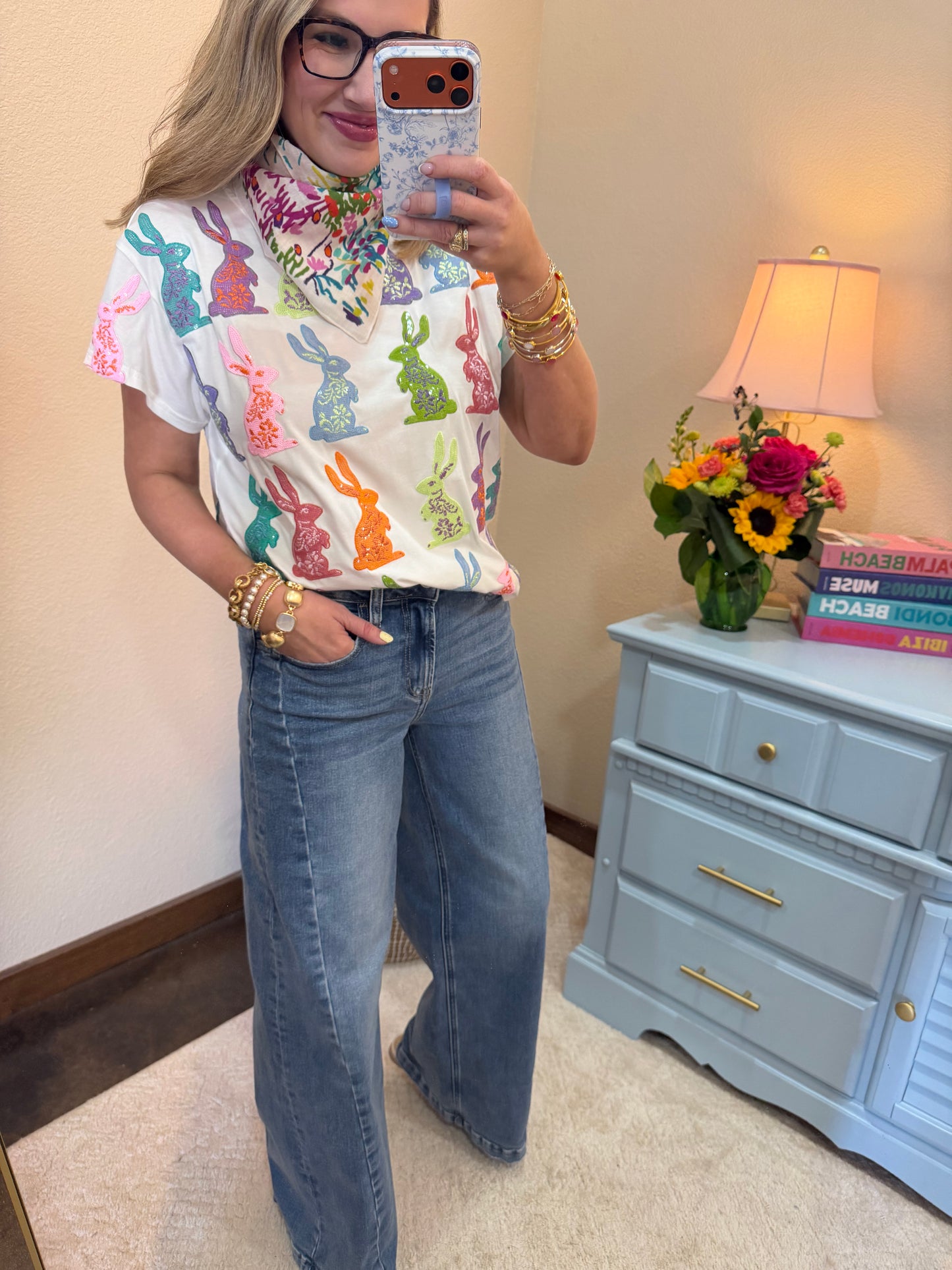 Medium Wash Wide Leg Side Panel Denim Pants