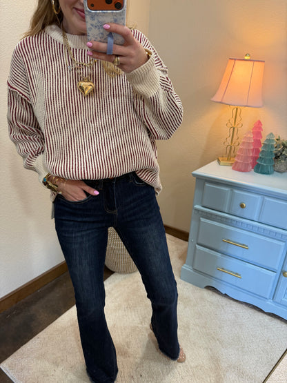 Burgundy Two Tone Crew-Neck Sweater FS