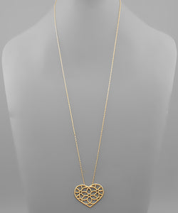 Long Gold Filigree Heart Necklace