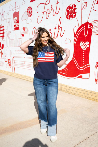 Heather Welper Collection Navy America Flag Knit Top