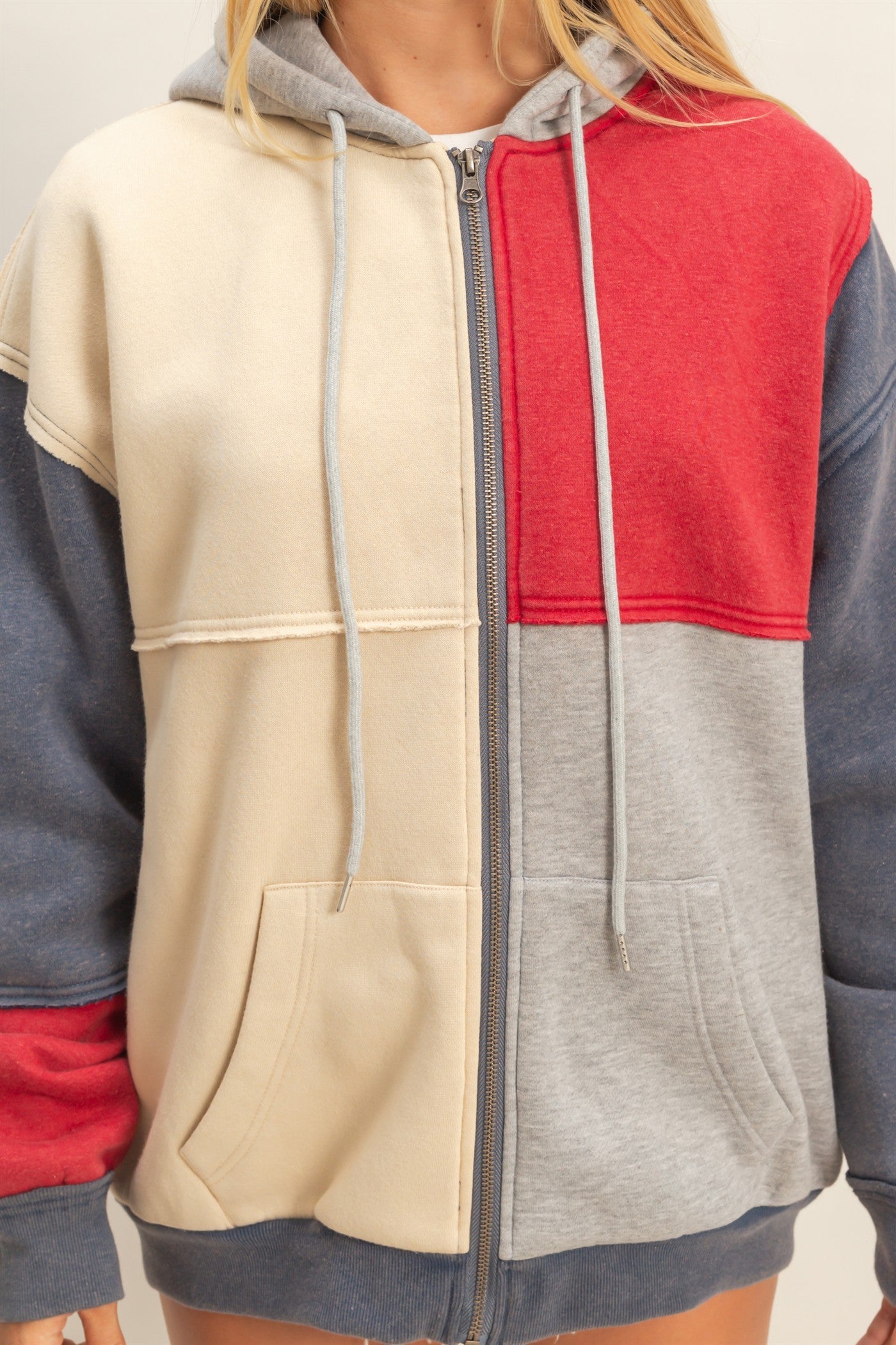 Navy Mix Mineral Washed Colorblock Hoodie Jacket