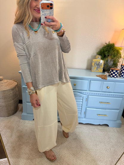 Taupe Ribbed Long Sleeve Top