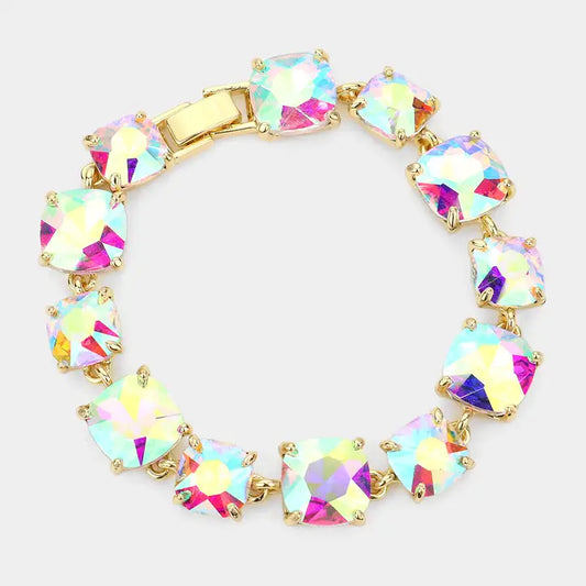 Cushion Square Stone Link Evening Bracelet- Iridescent Stone G-AB