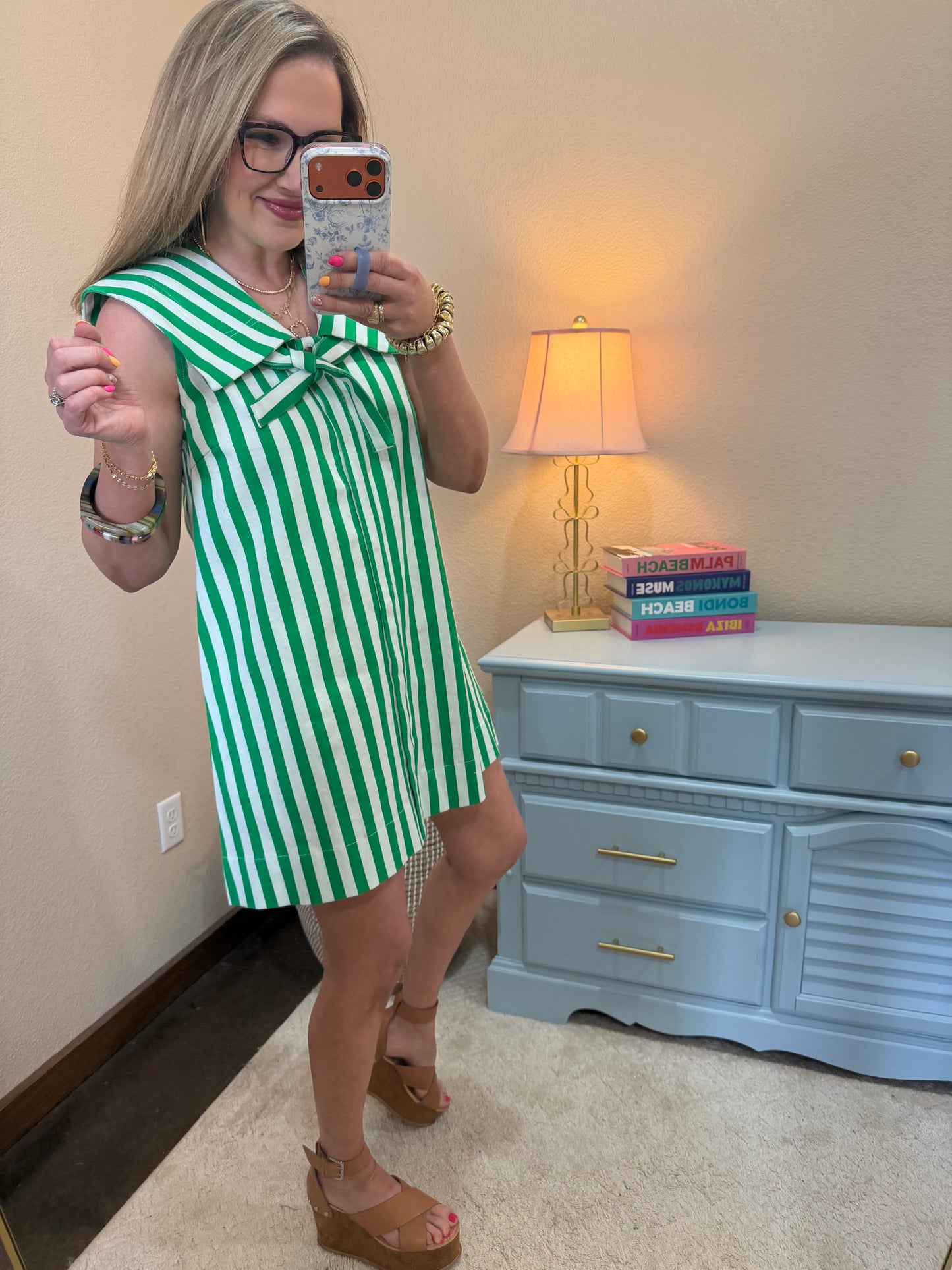 Kelly Green Stripe Sailor Neck Dress