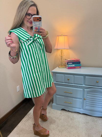 Kelly Green Stripe Sailor Neck Dress