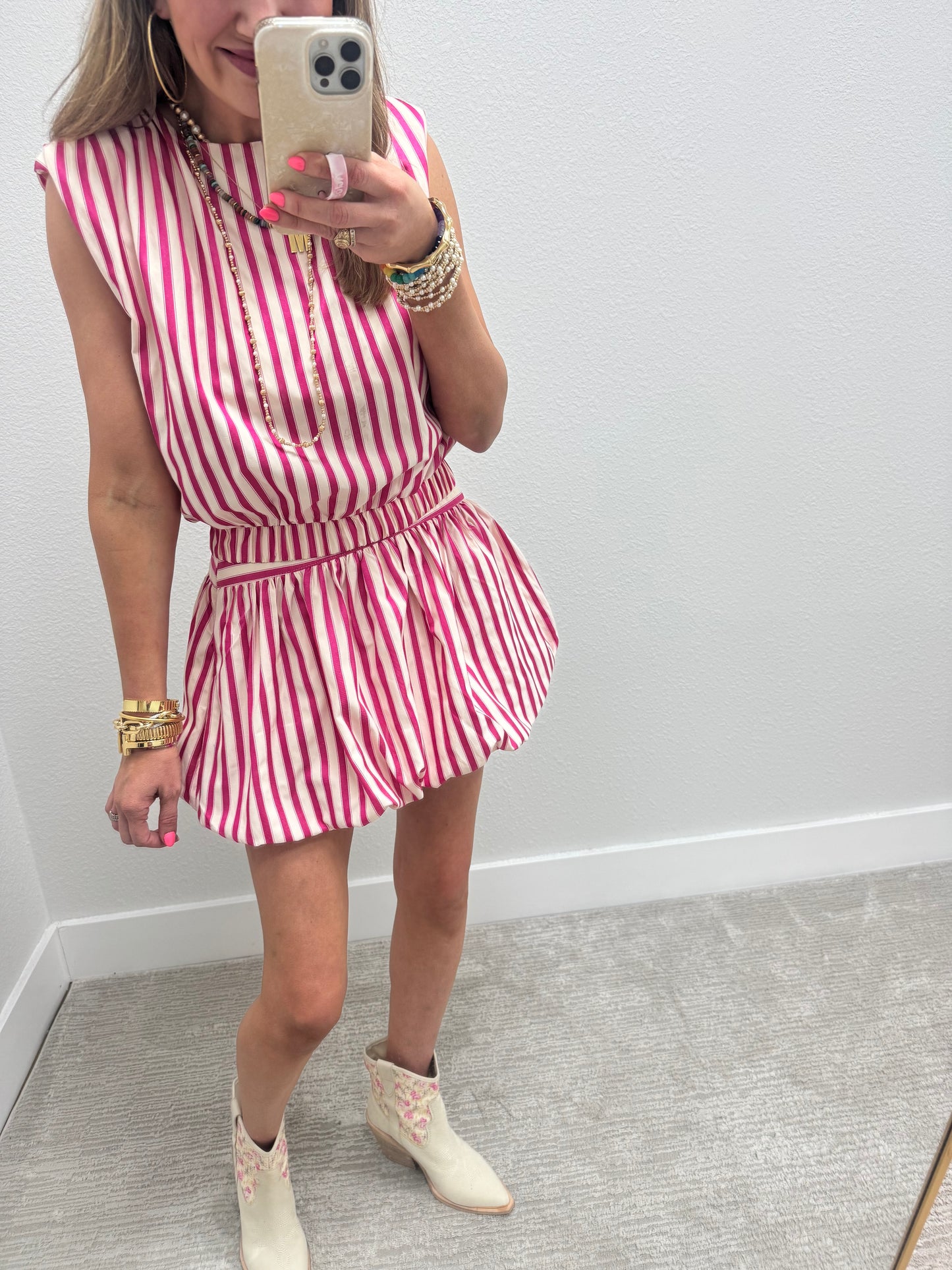 Pink and White Stripe Bubble Two Piece Set