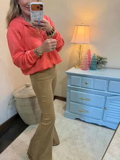 Vervet Tan High Rise Raw Hem Super Flare Jeans FS