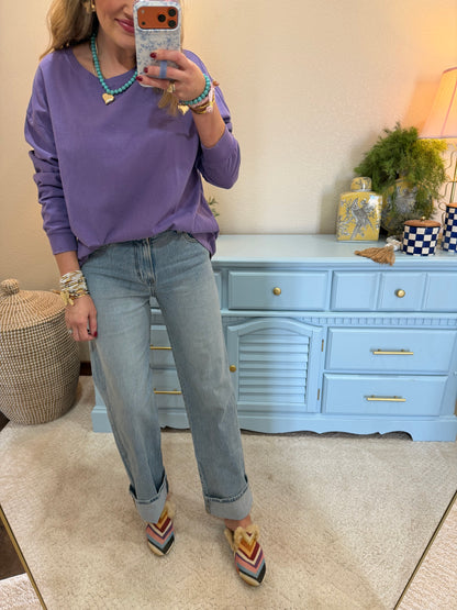 High Rise Cuffed Wide Leg Jeans