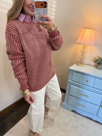 Red Curved Bottom Long Sleeve Pullover FS