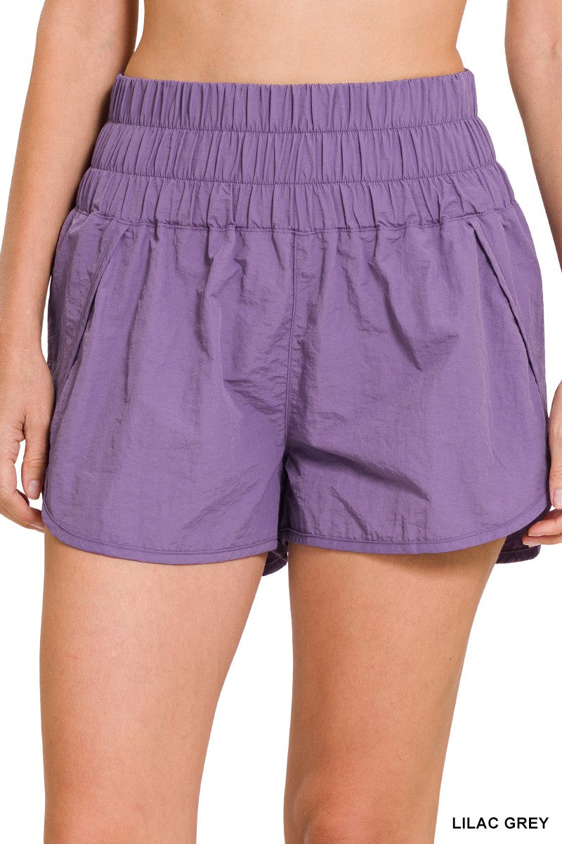 Purple Smocked Waist Athletic Shorts