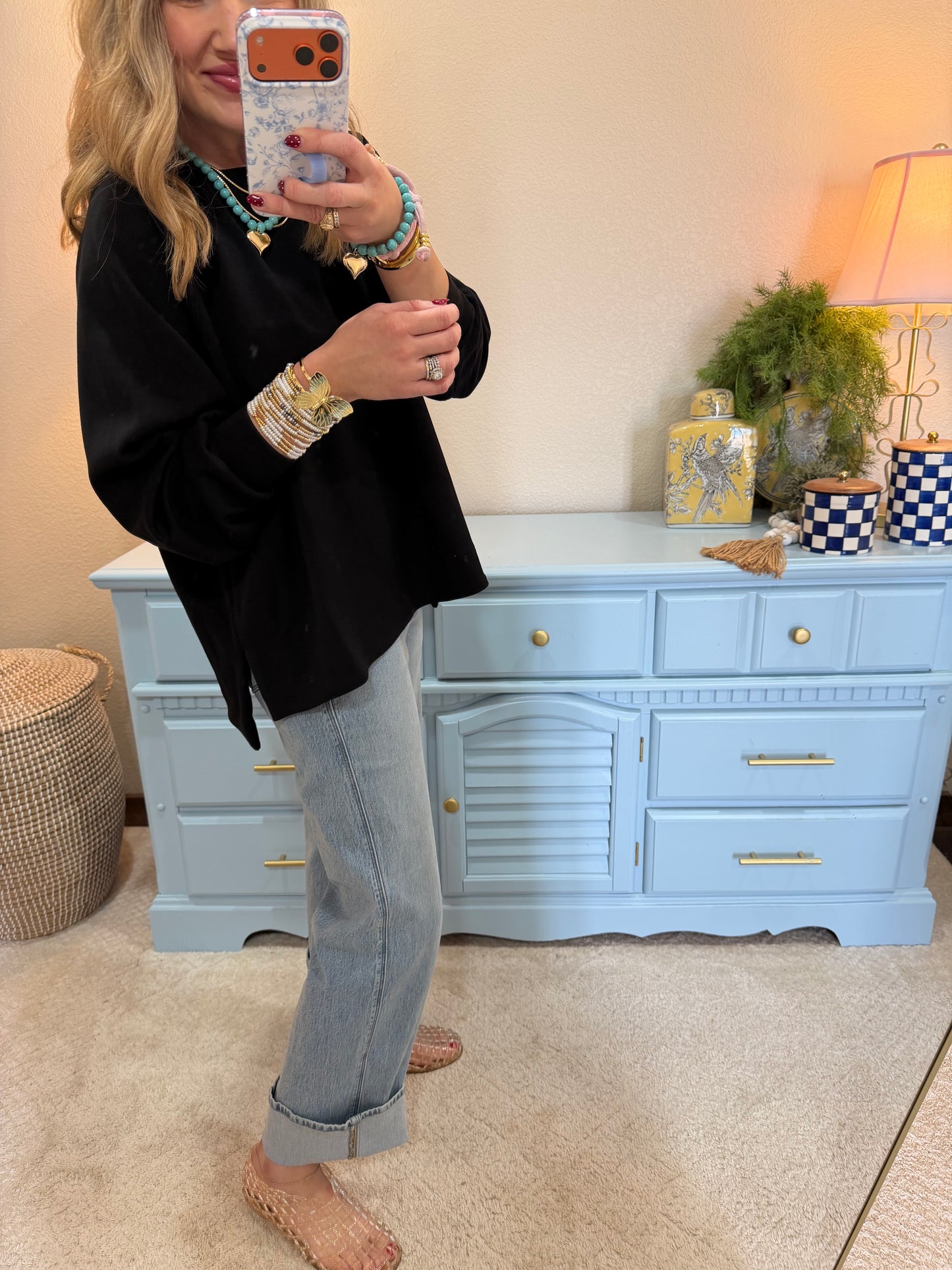 High Rise Cuffed Wide Leg Jeans