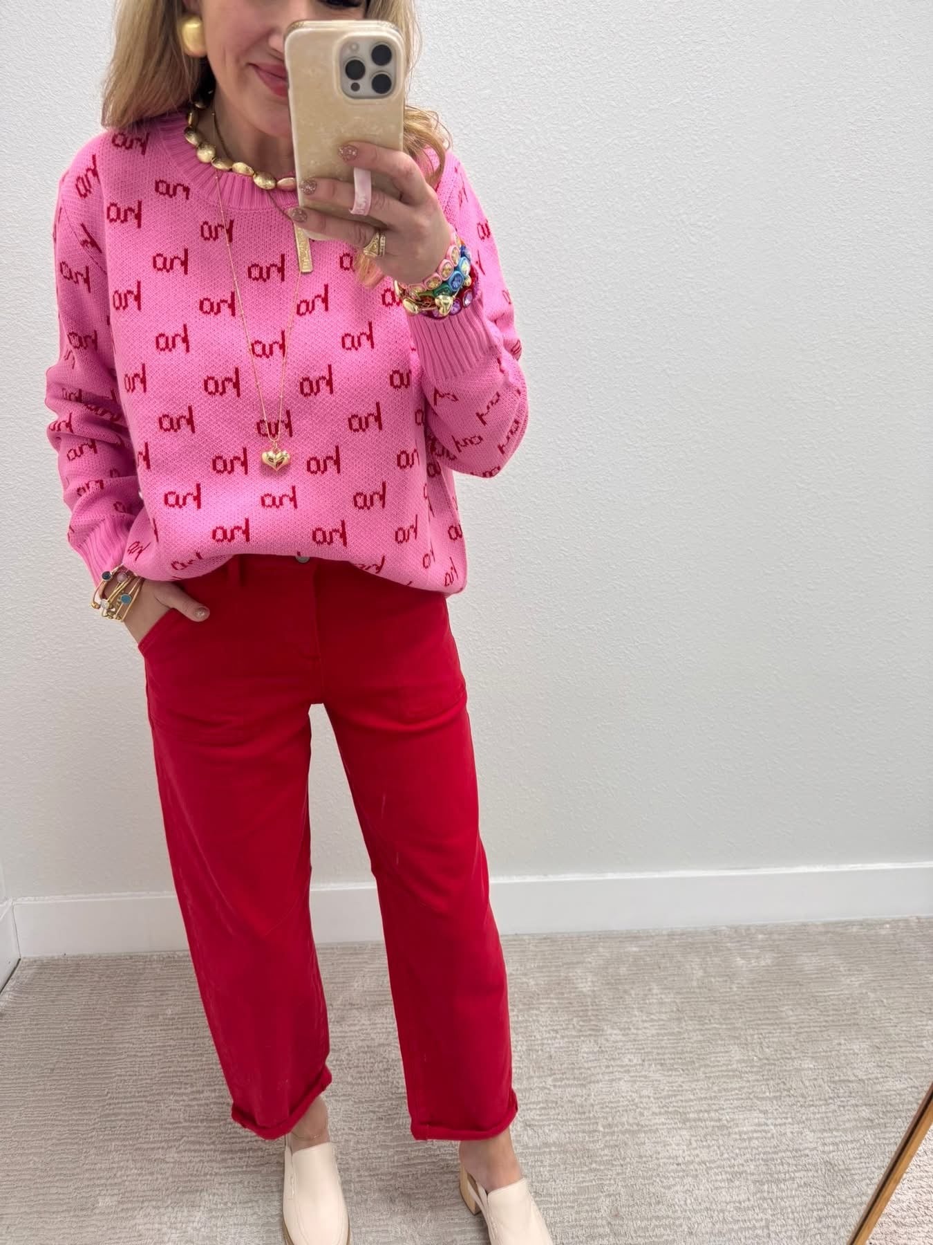 Red Risen Ankle Cuffed Jeans