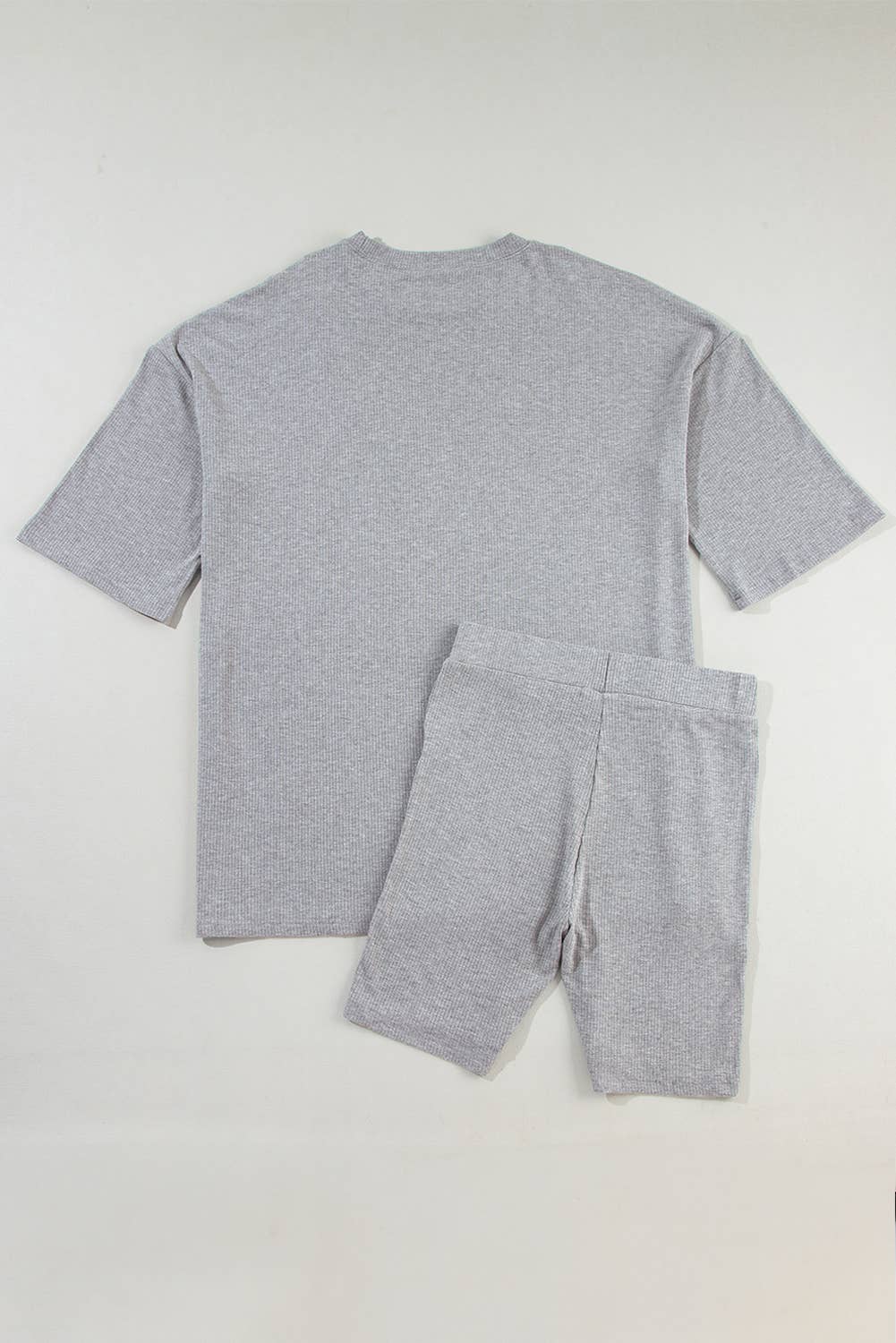 Gray Oversized Loose Tee and Skinny Shorts Set
