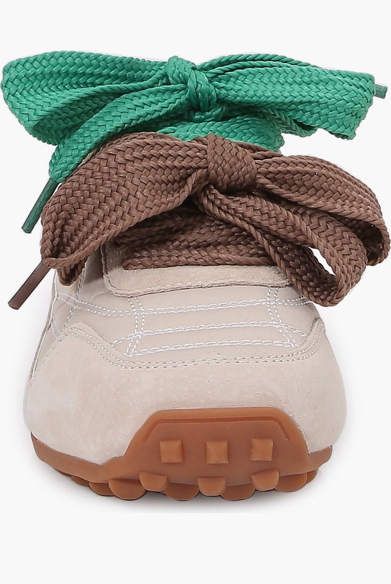 Cream Double Tie Suede Sneakers