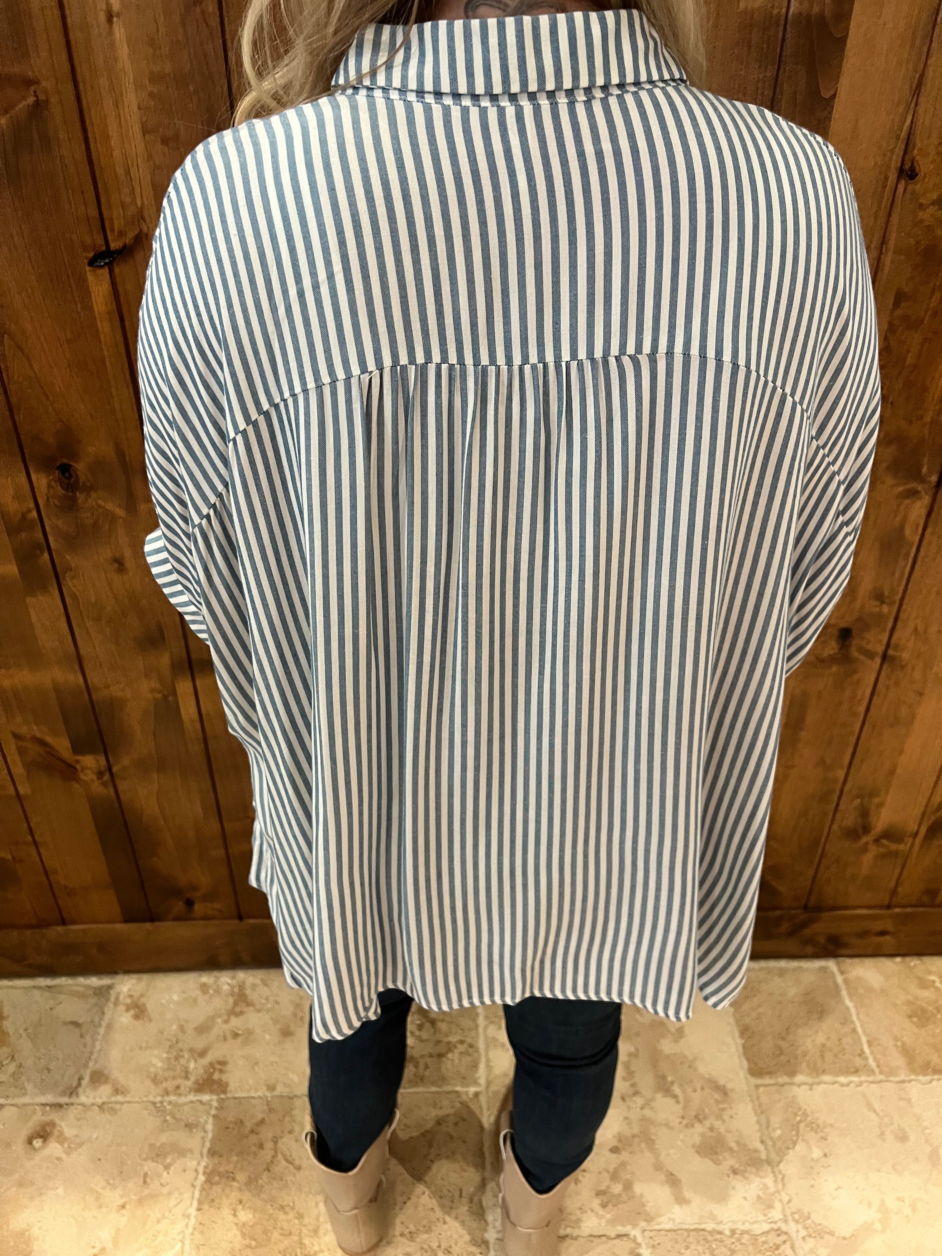 Blue and White Striped Dollman Sleeve
