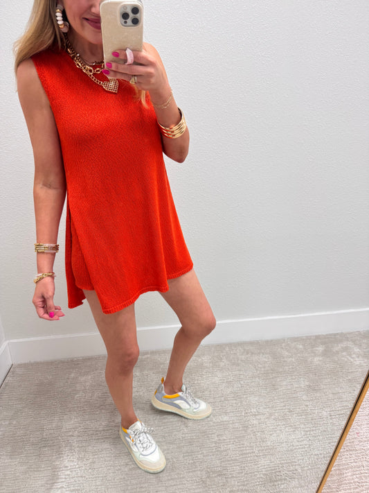 Aug11- Orange Knit side slit tank short set