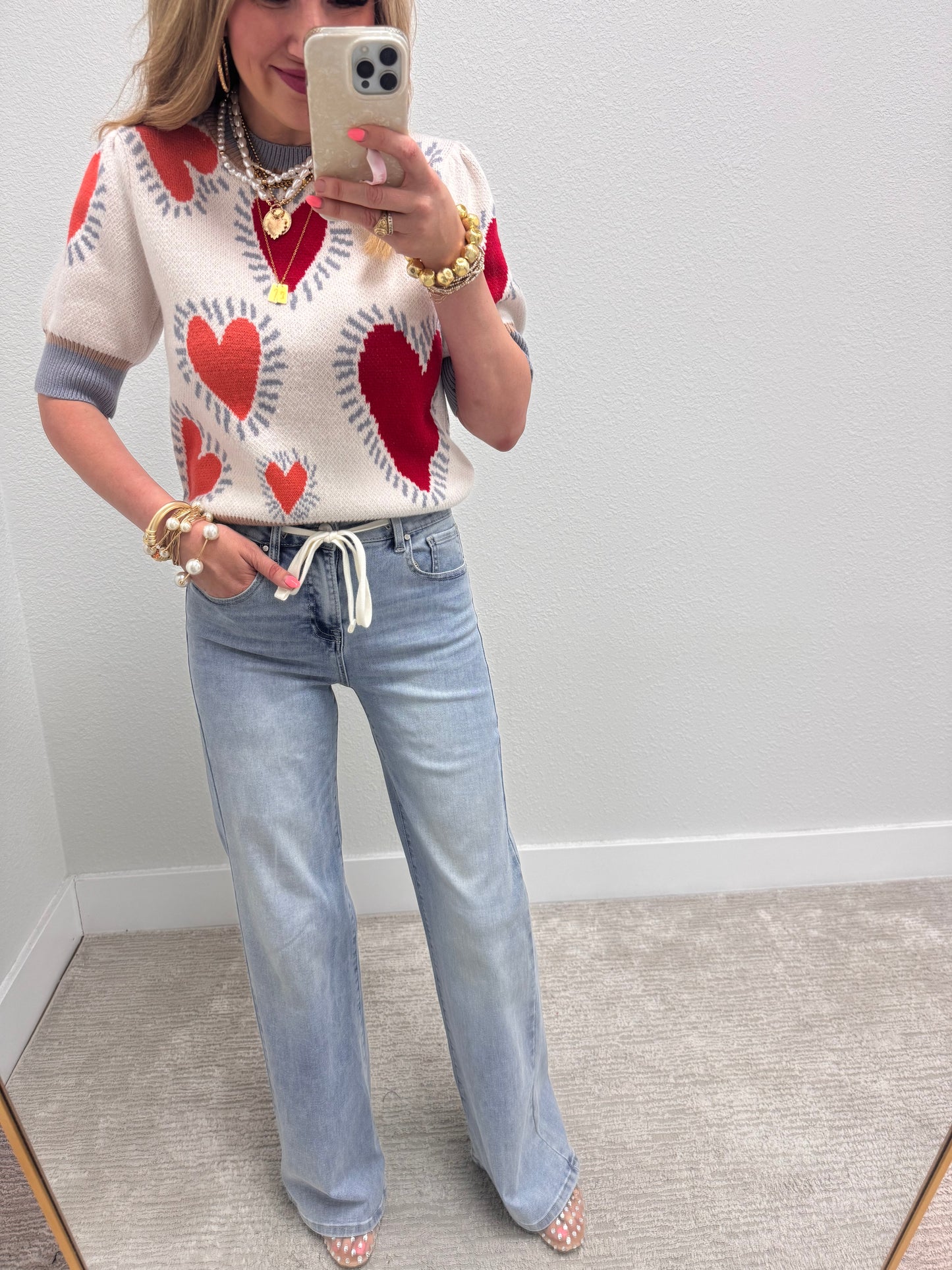Aug11- Cream Multi Color Heart  Sweater