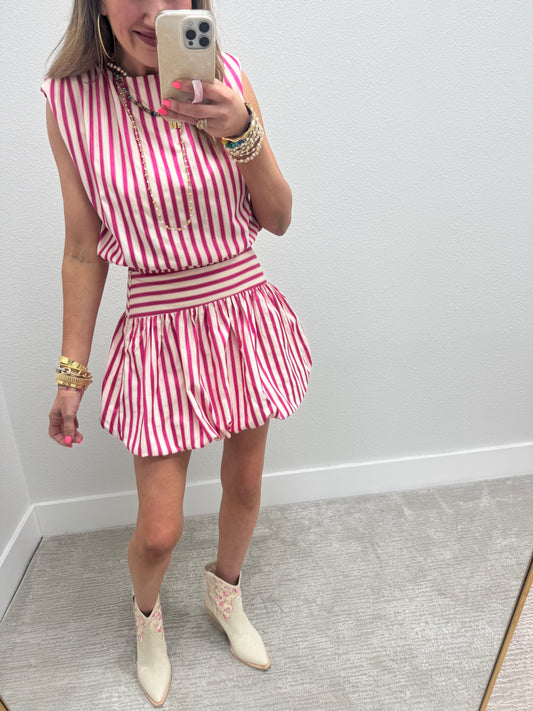 Pink and White Stripe Bubble Two Piece Set